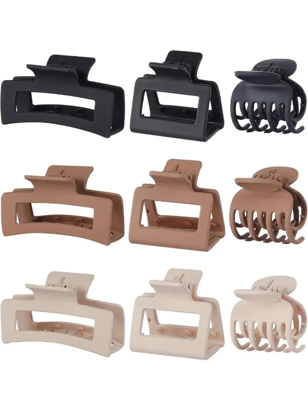 Medium Claw Hair Clips Set - 9 Pcs in 3 Styles for Thick & Thin Hair - Brown